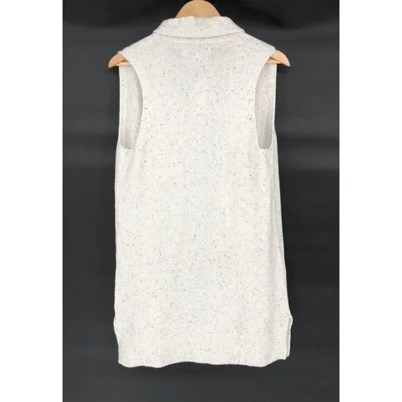 NWT Loft Open Front Duster Sweater Vest Women's XS-S White Speckled Pockets - Picture 3 of 7